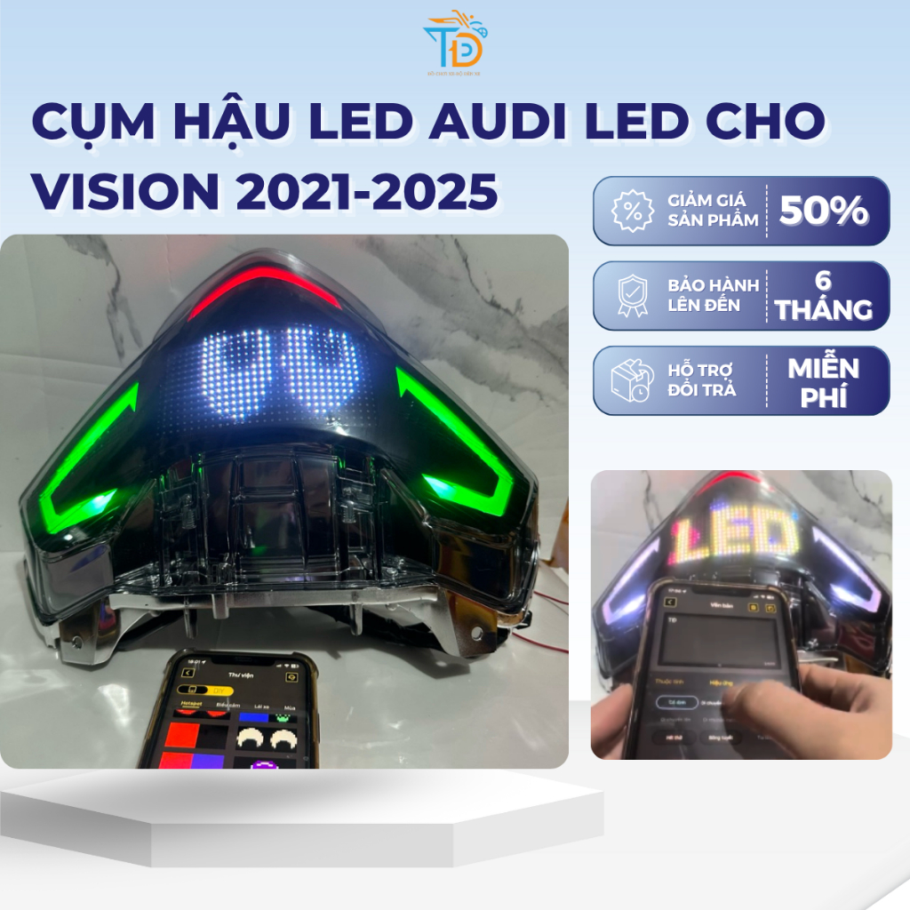  Cụm hậu led Audi led cho vision 2021-2025 hiệu ứng bảng led chỉnh qua app điện thoại bảo hành 6 tháng 