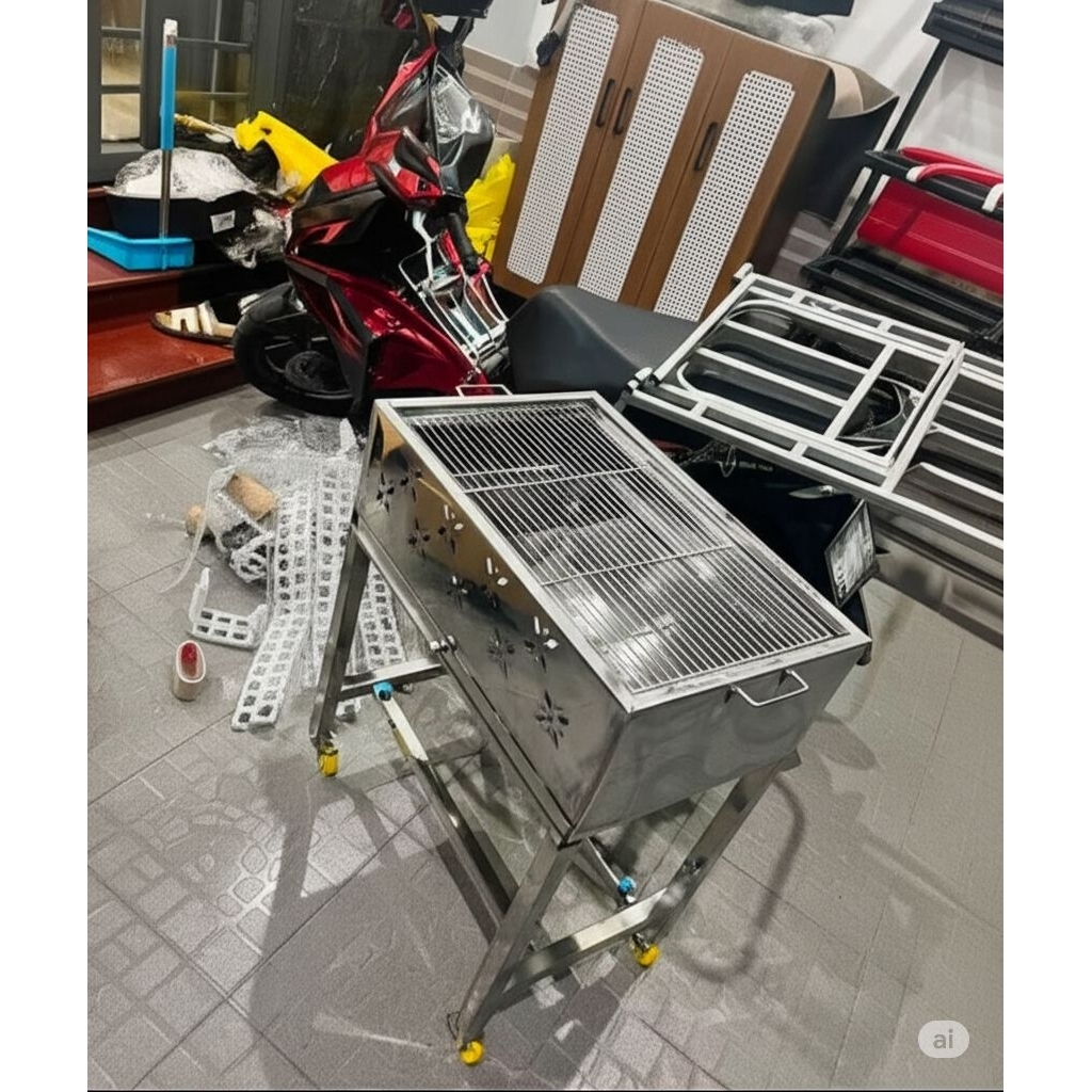 BẾP NƯỚNG THAN BBQ 100% INOX -  Bánh Xe Xịn