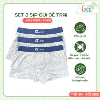  Set 3 quần sịp bé trai Gee XÁM dạng đùi sx tại Việt Nam size 10-75kg vải sợi sồi mềm mịn thấm hút co giãn 