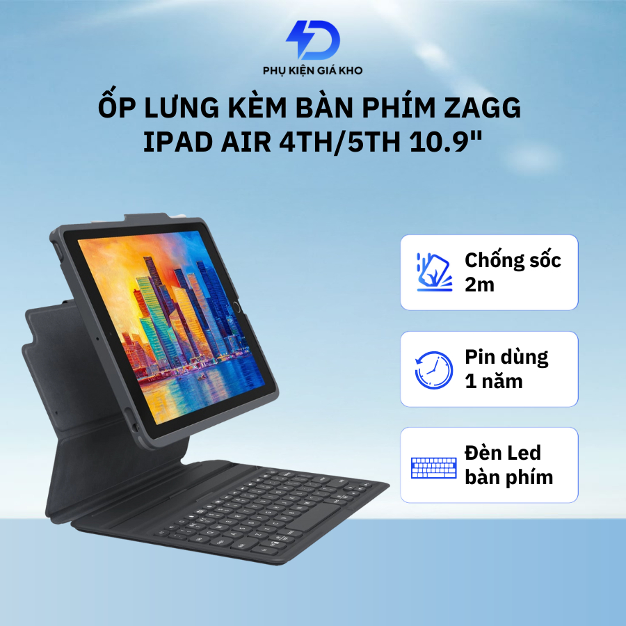 Ốp lưng ipad kèm bàn phím ZAGG Keyboard Pro Keys cho iPad Air gen 4/gen 5 chống sốc