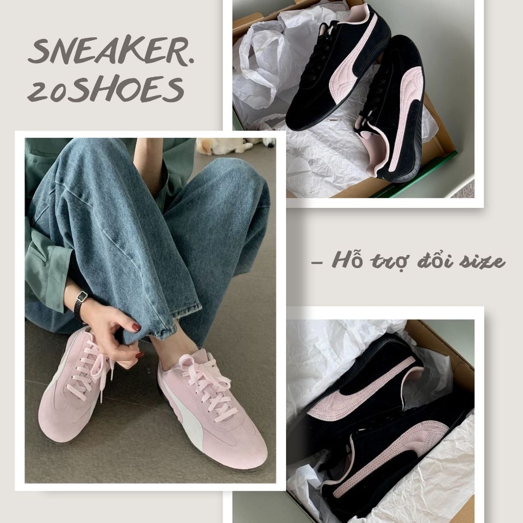 Giày Thể Thao Pu_Spee.d ca.t Nam Nữ, Giày Sneaker Đen Hồng Vệt Trắng