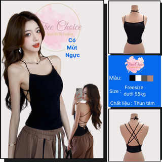 Áo 2 dây nữ kiểu yếm có mút ngực đan dây sau Freechoice áo yếm ôm body hở lưng mặc đi biển