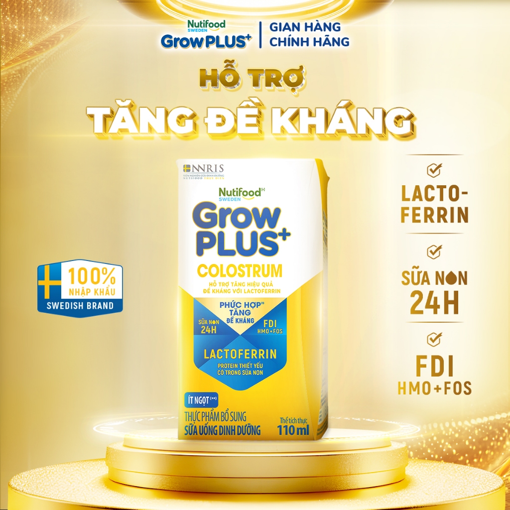 Thùng 24 hộp Sữa bột pha sẵn Nutifood Sweden GrowPLUS+ Colostrum Lactoferrin 110ml