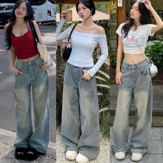 Quần Jean Nữ Ống Rộng Rách 2 Gối MIAA  Dáng Suông,Quần Jean Hiphop Rách Gối  Chất Bò Dày Dặn rách gối nữ