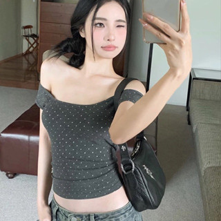 [COTTON MỊN L.1] ÁO TRỄ VAI CỘC TAY NỮ CHẤM BI TÔN DÁNG QUYẾN RŨ m672