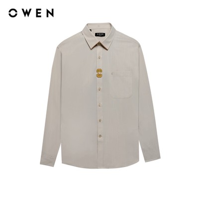 Owen - Áo sơ mi dài tay Regular Fit AR250057DT màu Be chất liệu Bamboo spandex
