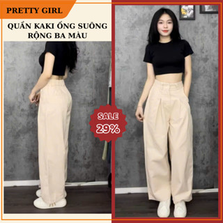 Quần Kaki Nữ Ống Suông Rộng, Quần Kaki Nữ Ba Màu Pretty Girl Dày Dặn Tôn Dáng Phong Cách Cá Tính