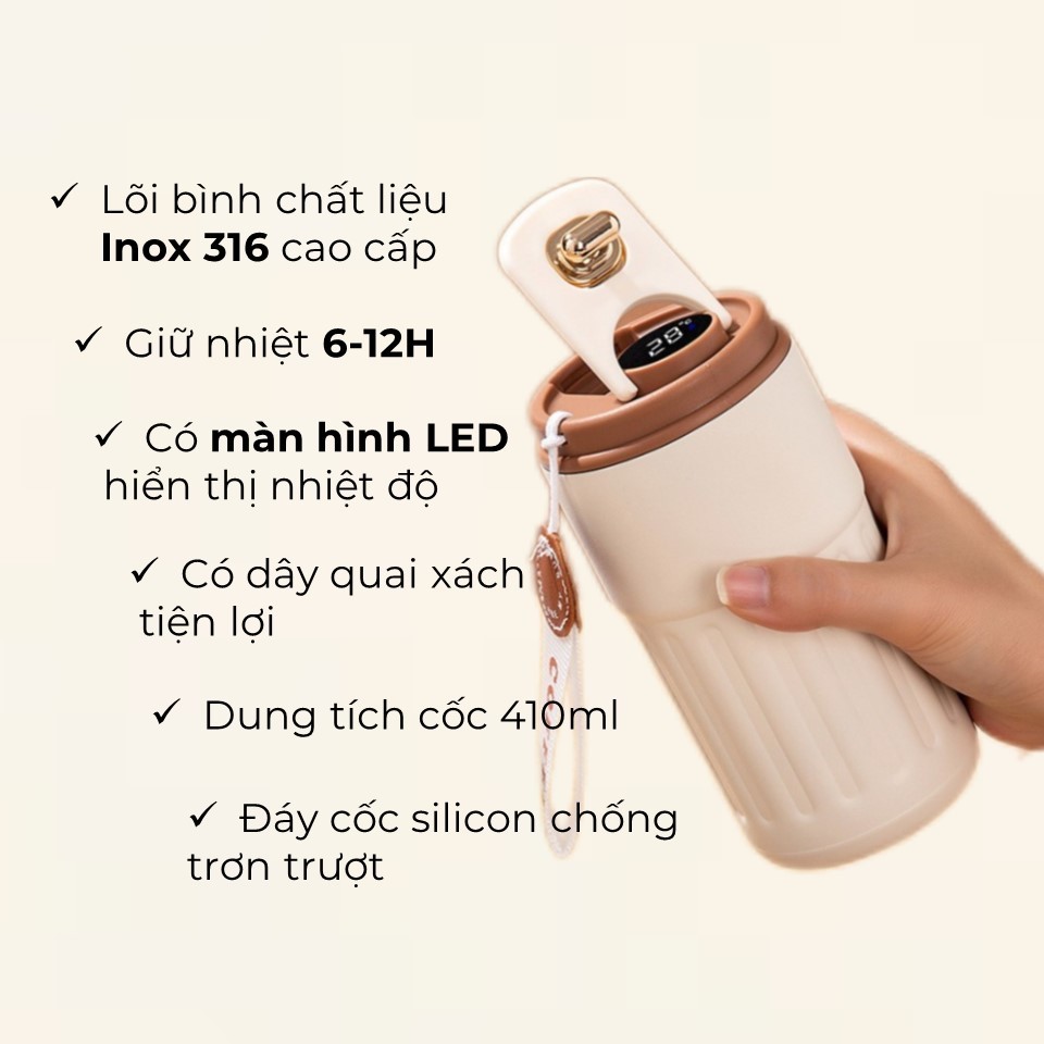 Cốc giữ nhiệt TC400 inox 316 cao cấp, bình giữ nhiệt nóng lạnh 6-12H không đổ mồ hôi, màn hình LED hiển thị nhiệt độ | BigBuy360 - bigbuy360.vn