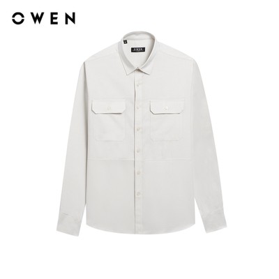 Owen - Áo sơ mi dài tay J-Form AJ250006DT màu Be chất liệu Oxford