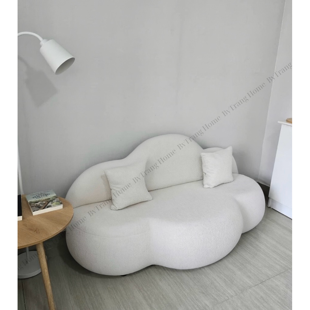 ( Tặng kèm 2 gối) Sofa đám mây 1m6 chất vải lông cừu màu trắng , ghế đám mây trang trí phòng khách, 