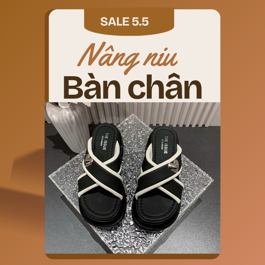 Dép Quai Chéo THE ISSUE Hàn Quốc – Đen Trắng Nữ Tính