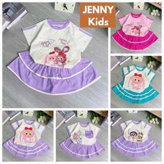 12-36kg Bộ cotton bé gái áo tay ngắn vai bèo baby three có túi love you váy xòe đi học đi chơi