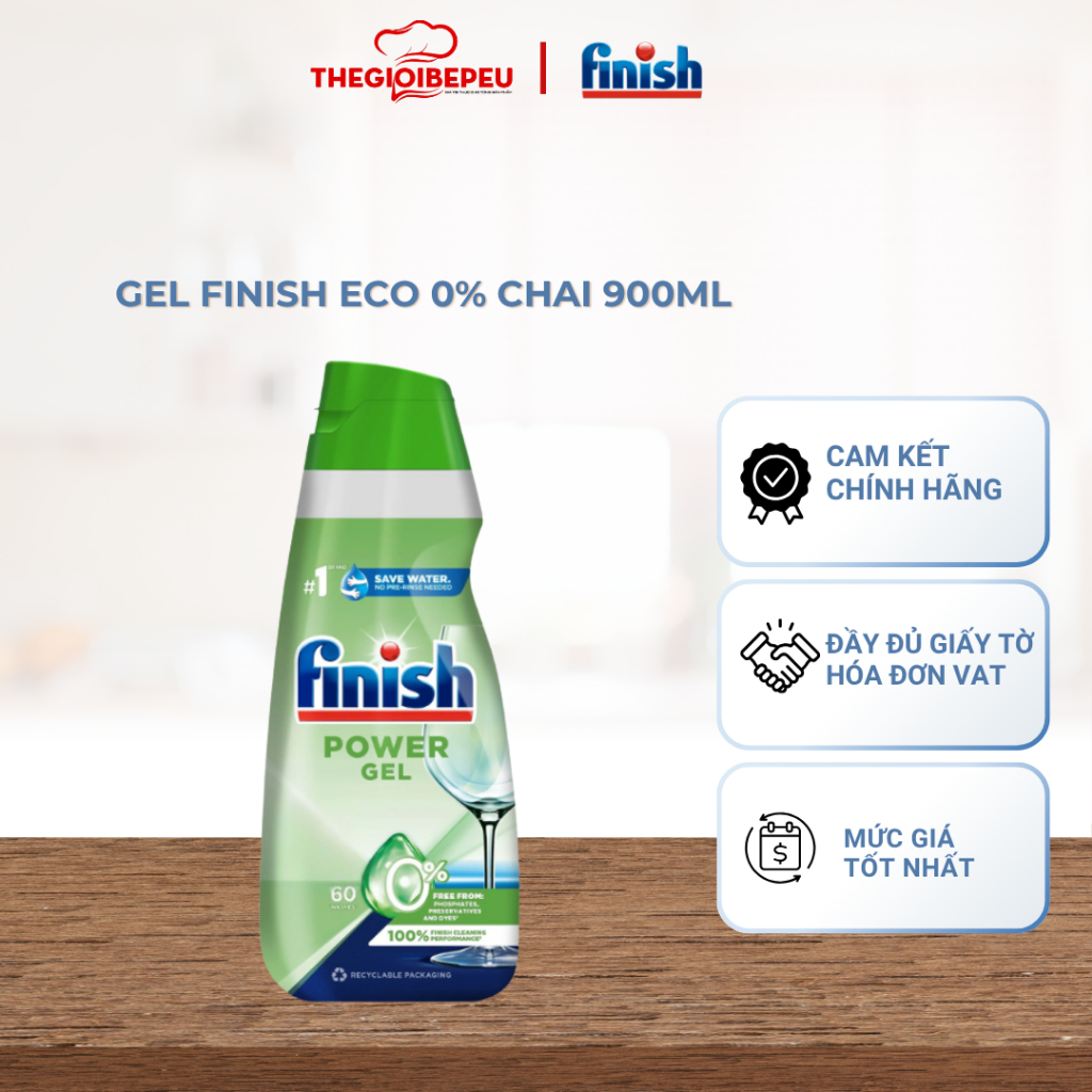 [Chính Hãng]Gel Rửa Chén Finish All In 1 Max Eco 0% Chai 900ml An Toàn Chuyên Dụng Cho Máy Rửa Bát