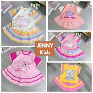 12-36kg Bộ cotton set váy bé gái áo tay ngắn đi học đi chơi sọc nhiều màu baby three cánh dơi phối màu