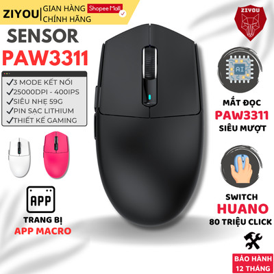 Chuột Không Dây Gaming Ziyou Attack Shark G3 Thiết Kế Đối Xứng Chip PAW3311 Siêu Nhẹ Switch Huano