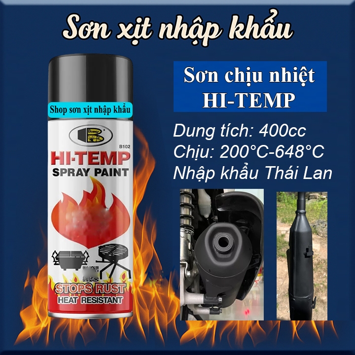 Sơn chịu nhiệt HI-TEMP Bosny đủ màu, gốc acrylic 400cc - Nhập khẩu Thái Lan