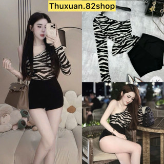 Áo thun lưới Quảng Châu hoạ tiết sọc vằn thiết kế lệch vai ôm body sexy quyến rũ