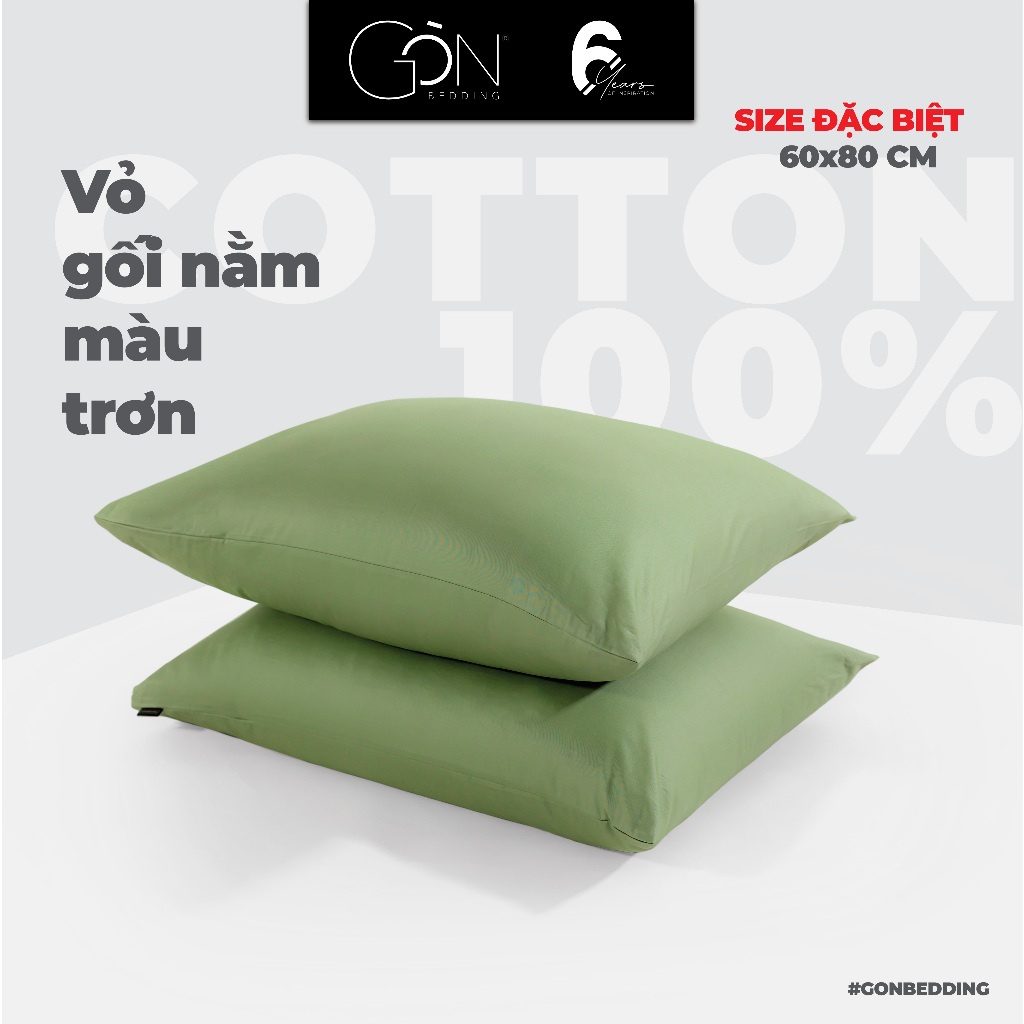 [Nhiều màu] 01 Vỏ Gối Nằm Gòn Bedding Cotton 100% Hàn Quốc Màu Trơn 60x80 cm