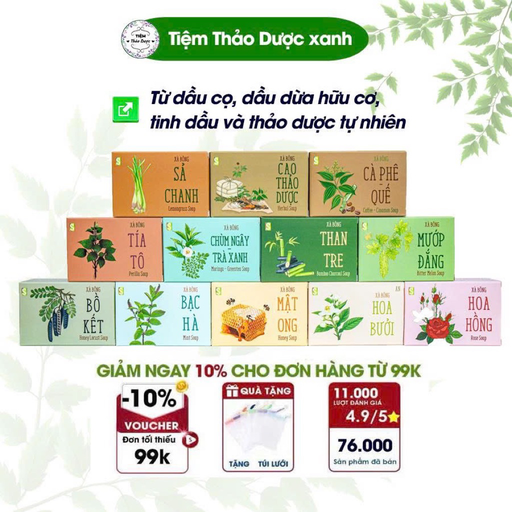 Xà bông sinh dược, xà phòng giảm mụn lưng, dưỡng da, diệt khuẩn chính hãng HTX Sinh Dược