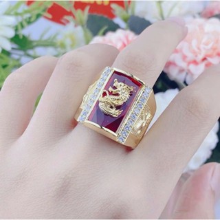  Nhẫn Nam Rồng Mạ Vàng Mặt Đại Bàng Đá Đỏ Sang Trọng Lịch Lãm 