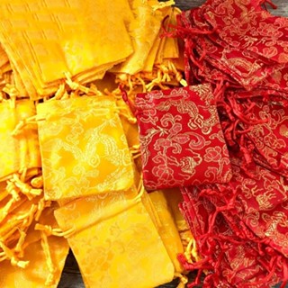 Túi Gấm Đỏ Vàng Thêu Rồng Phượng đựng đồ trang sức, phong thủy, quà tặng đẹp mắt trang trọng