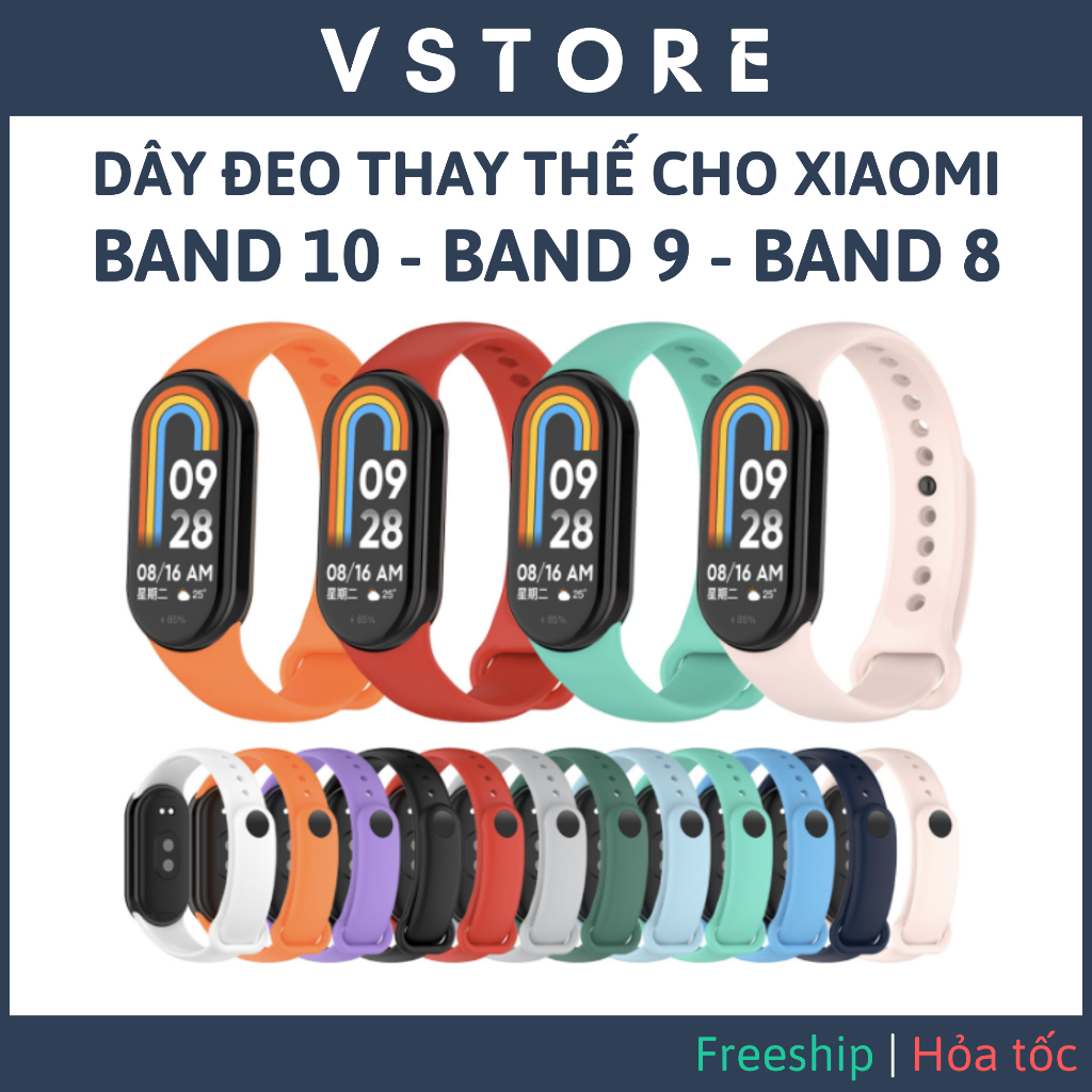 Dây đeo Xiaomi Mi band 10 Mi band 9 8 đầu gài KIM LOẠI chắc chắc đủ màu VSTORE HCM