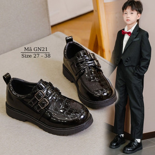 Giày tây bé trai màu đen lịch lãm 3–12 tuổi: mặc vest, đi tiệc, chụp hình, đồng phục trường quốc tế LIMIBABY GN21
