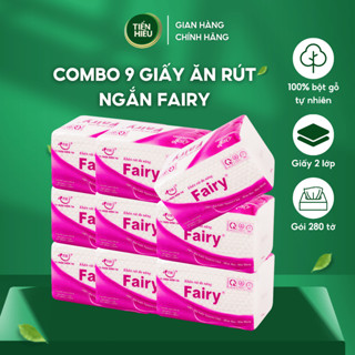 Combo 9 Gói Giấy Ăn Rút Lụa Ngắn Fairy 2 Lớp Bền Dai Mềm Mịn Chất Liệu 100% Gỗ Tự Nhiên An Toàn 280 Tờ