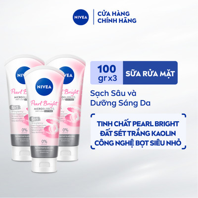 Bộ 3 Sữa Rửa Mặt NIVEA Pearl Bright Ngọc Trai Đất Sét Dưỡng Trắng (100 g) - 81273x3