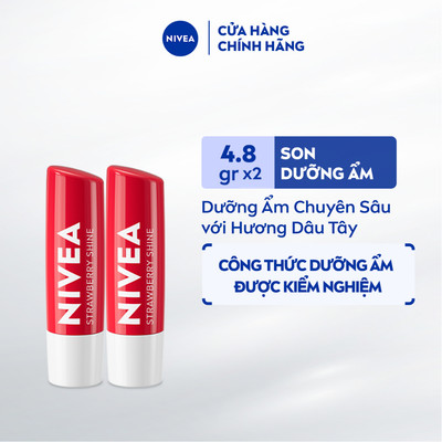 Bộ 2 Son Dưỡng Có Màu NIVEA Strawberry Shine - Sắc Đỏ Dâu Tây (4.8 g) - 85083