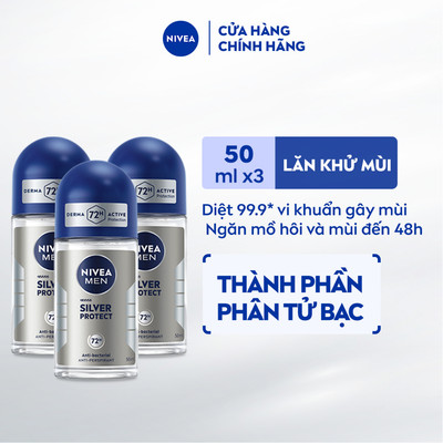 Bộ 3 Lăn Ngăn Mùi NIVEA MEN Phân Tử Bạc Ngăn Khuẩn Gây Mùi Vượt Trội (50 ml) - 83778x3