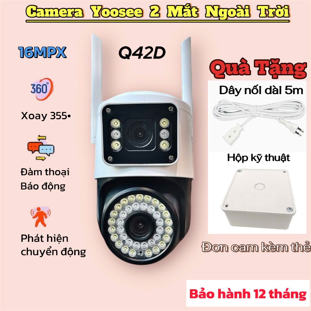 (QUÀ TẶNG)Camera wifi Yoosee Ngoài Trời 2 Mắt Q42/Q42 Có Đèn FHD Xem 2 Khu Vực Hỗ Trợ Đêm Rõ Nét