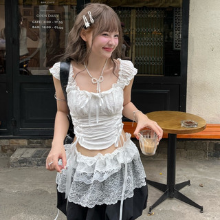  Áo sơ mi thiết kế chạy thun sau lưng kiểu dáng tanktop chất liệu xô thêu hoa cột dây 2 eo THELSTUDIOS 