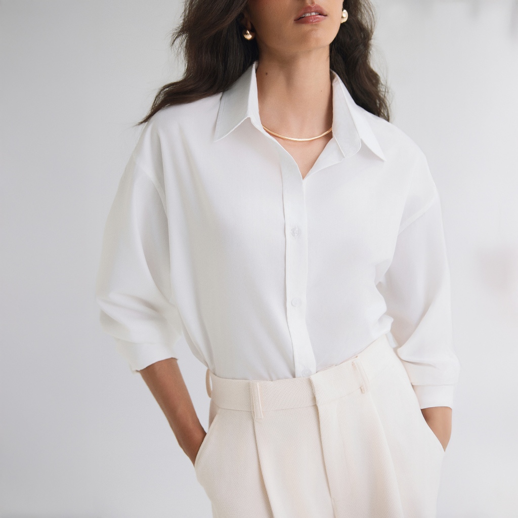 Áo sơ mi oversized MONO TALK (trắng) vải poplin hạn chế nhăn, mềm mát T10001FT | BigBuy360 - bigbuy360.vn
