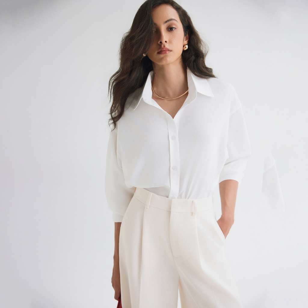 Áo sơ mi oversized MONO TALK (trắng) vải poplin hạn chế nhăn, mềm mát T10001FT | BigBuy360 - bigbuy360.vn