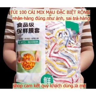 Túi 100 chiếc Màng bọc thực phẩm(40cm) bo chun co giãn mix 3 màu kích thước rộng hơn hàng thường 7-10cm