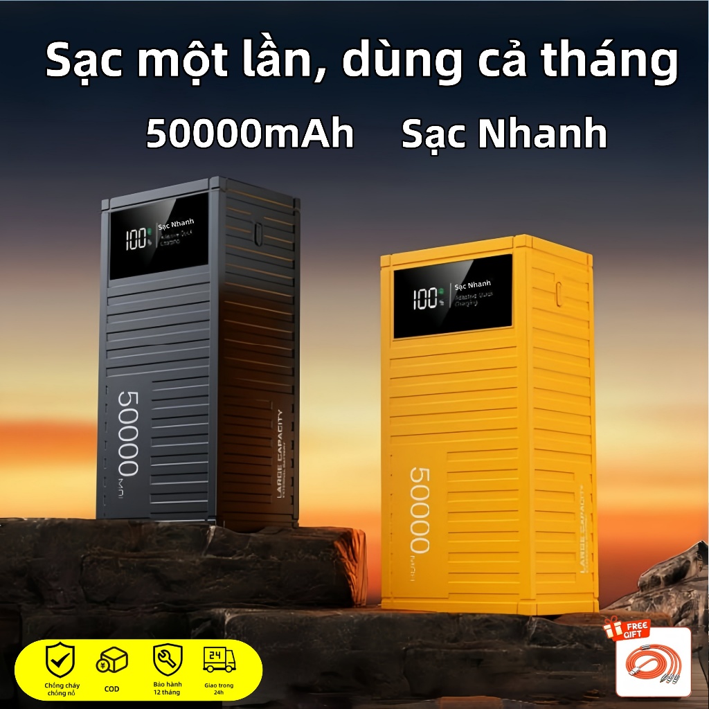 Pin sạc dự phòng 50000mAh, Sạc Nhanh PD 66W, Tích Hợp Cổng Sạc Type-C và Micro