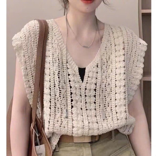  Áo Sát Nách Đi Biển. Áo Len Đan Lưới From Rộng Dáng Lỡ Cổ V Phối Áo 2 Dây Siêu Xinh Hàng Qccc Camhouse 