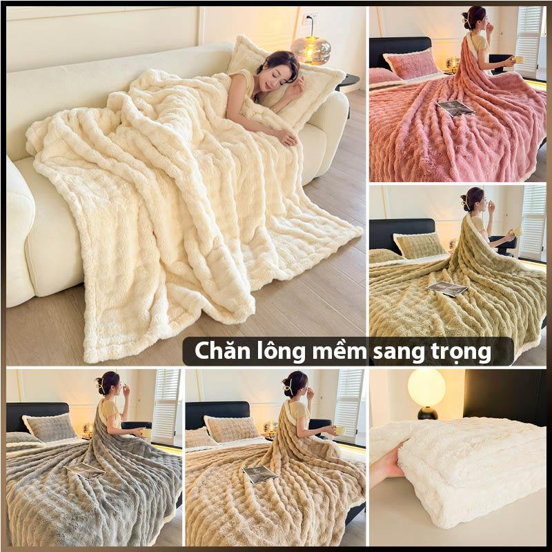 Chăn lông thỏ nhân tạo, Home bedding nhẹ, ấm áp, mềm mại, dùng được 4 mùa.Chăn Dày Hai Mặt Lông Cừu