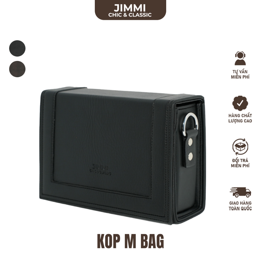Túi đeo chéo Hộp Nam KOP BAG SIZE M (22x15x7.5) Jimmibags Da tổng hợp Chống xước Chống nước Đen Nâu
