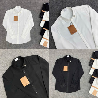 Áo sơ mi nam dài tay PB lụa nến thân trơn giấu cúc phối cổ tag bông hoa đính đá basic boy phố