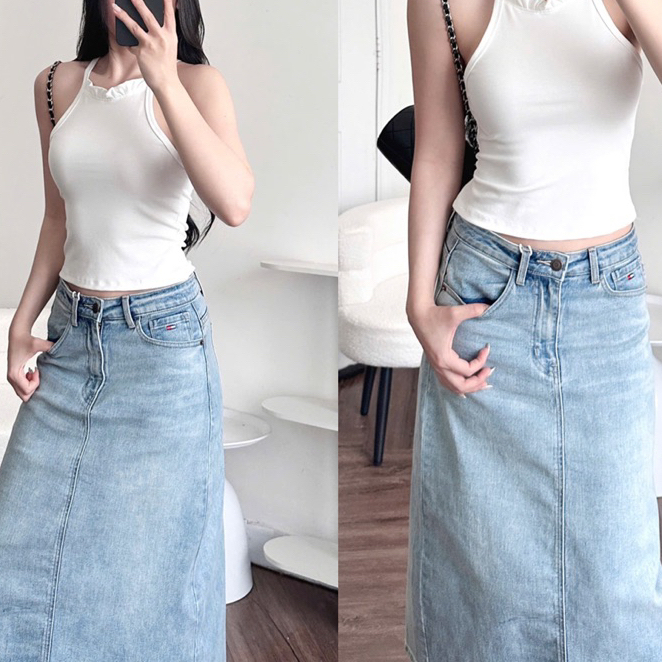 (ẢNH THẬT) Áo Yếm Cổ Bèo Nữ tôn dáng vải thun cotton mịn mát đi biển m6002