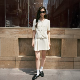  Chân váy mini chữ A MONO TALK cạp cao xếp ly có lót quần chất liệu tuýt si MOF25S-B20001TK 