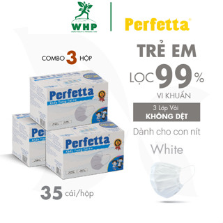  Combo 3 Hộp Khẩu Trang 3 Lớp Perfetta Trẻ Em 35 Cái Hộp - Trắng Xanh 