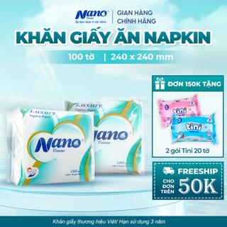   COMBO 20 GÓI  Khăn giấy ăn Napkin 100 tờ khăn giấy vuông kích thước 24x24cm thương hiệu Nano 