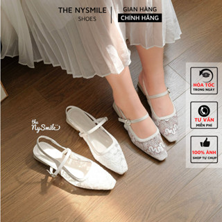  Cao Gót Trắng Ren 3P mũi vuông sang chảnh giày xinh cho nữ  đi học - THENYSMILE - NOLA 
