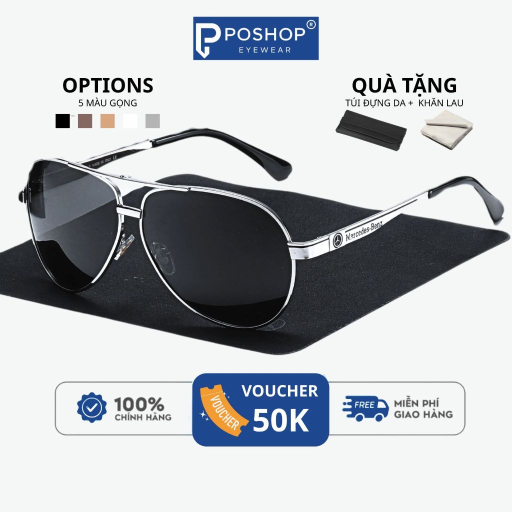 Kính Râm Nam Cao Cấp M3 POSHOP Gọng Kim Loại Mắt Phân Cực Chống Chói Đi Đêm