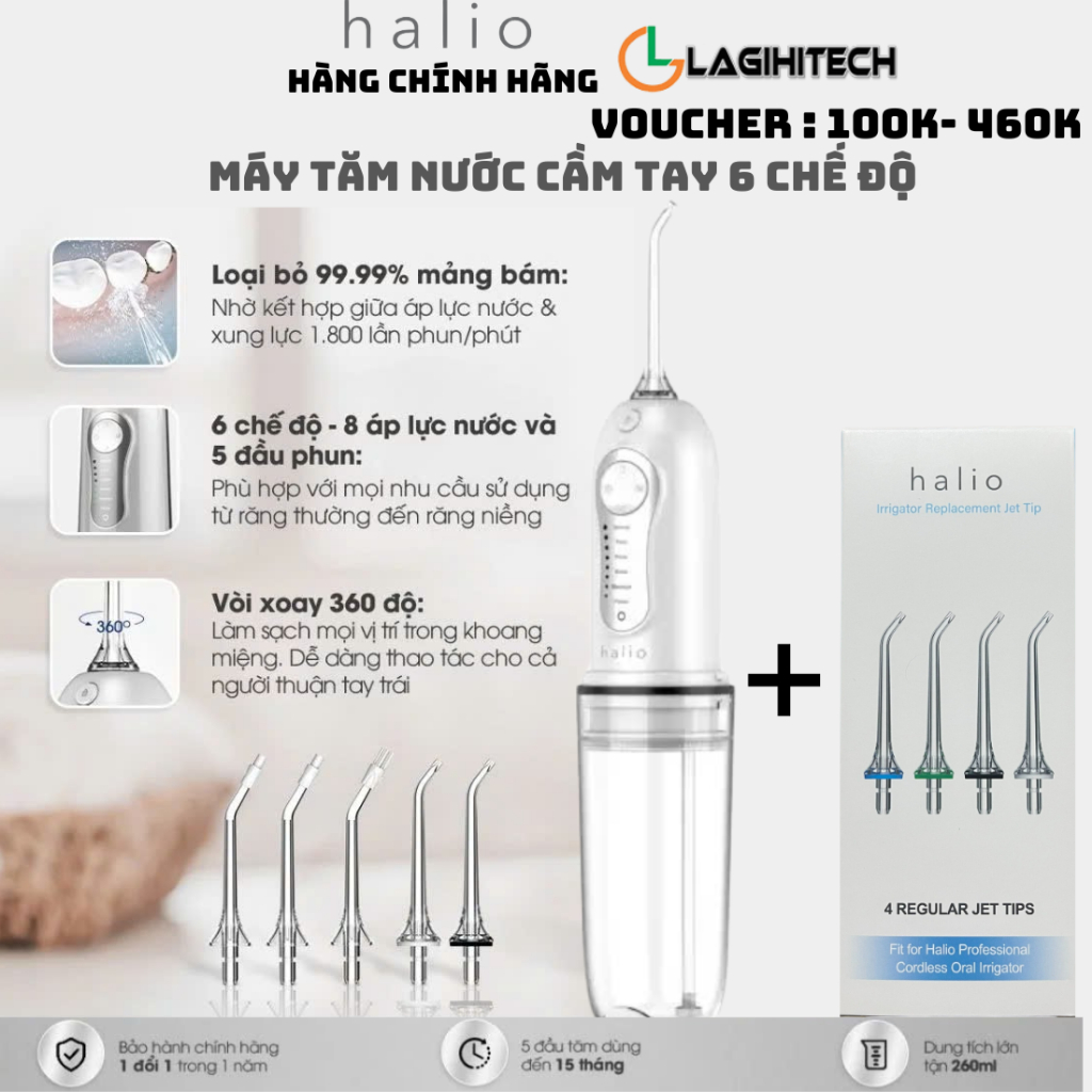 Máy tăm nước cầm tay Halio Professional Cordless Oral Irrigator - Hàng chính hãng