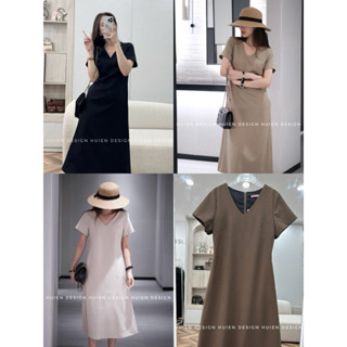 Váy nữ dài 2 lớp cộc tay form suông hàng thiết kế Huien Design style thanh lịch, đầm maxi dự tiệc