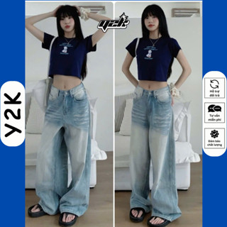  Quần Cho NẤM LÙN Nữ Jean Suông Wash Xuông 9 tấc 90cm cạp cao ống rộng m40 m45 m48 m50 Y2K 